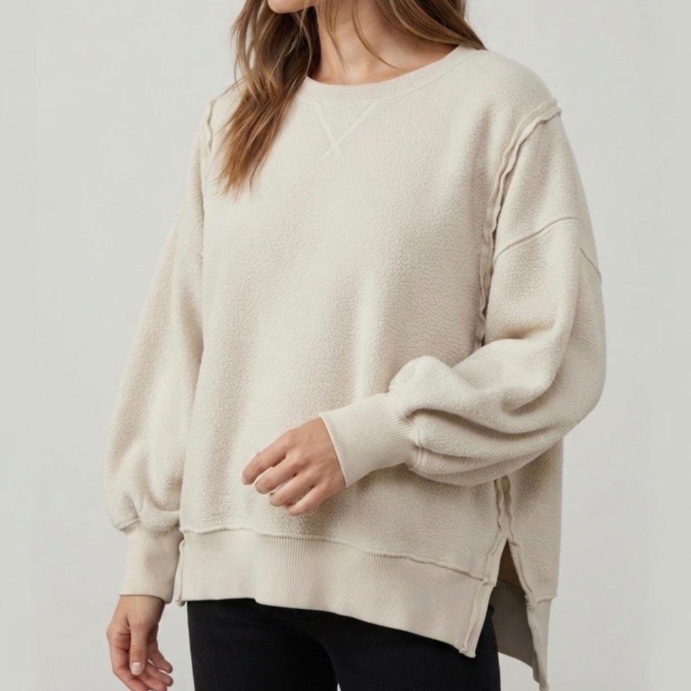 American Eagle Seriously Huggable Sherpa Sweatshirt Cream Oversized Fleece XS